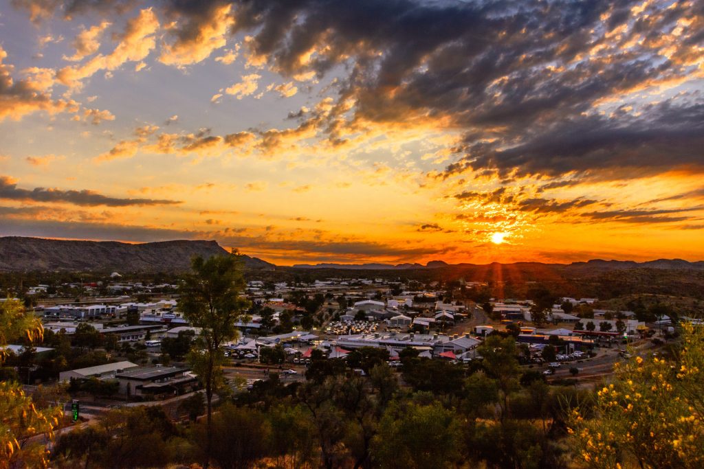 Sunset view over Alice Springs from Anzac Hill.